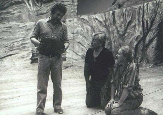 Jean-Pierre Ponnelle, Spas Wenkoff and Johanna Meier during rehearsal in 1982