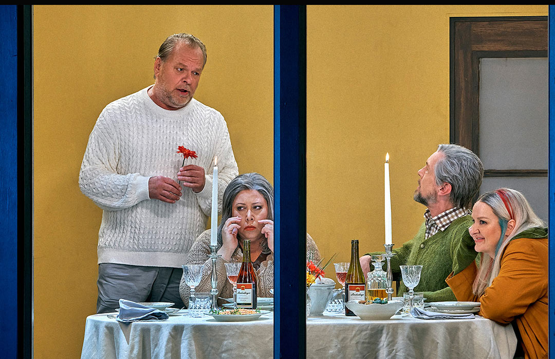 Michael Volle (der Holländer), Nadine Weissmann (Mary), Georg Zeppenfeld (Daland) and Elisabeth Teige (Senta). Photo: Enrico Nawrath/Bayreuther Festspiele