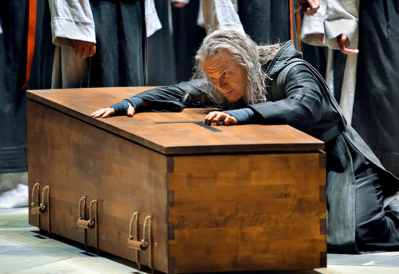 Ryan McKinny as Amfortas in Uwe Erich Laufenberg's new production of Parsifal. Photo: Enrico Nawrath / Bayreuther Festspiele