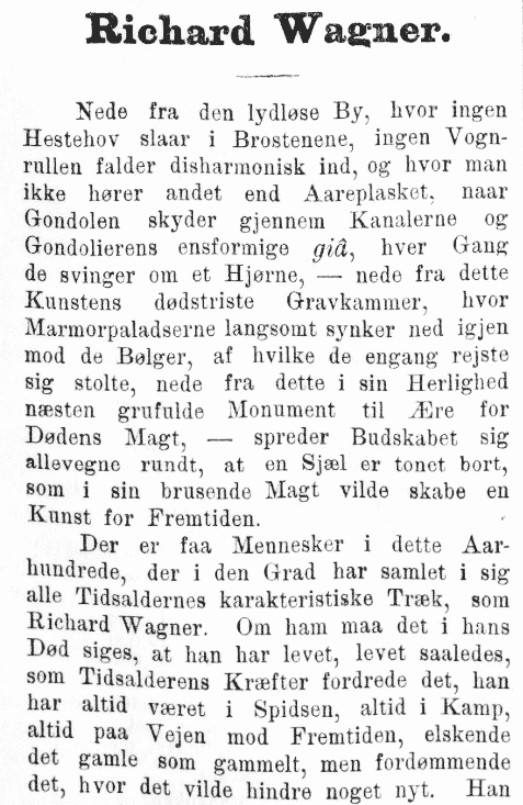 Richard Wagner. Dagbladet 15.2.1883