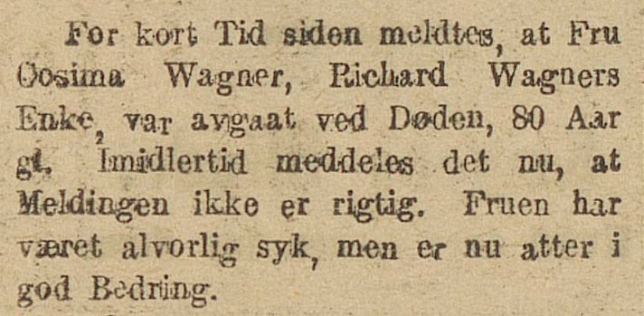 Cosima Wagner lever likevel: Morgenposten, 24. januar 1919