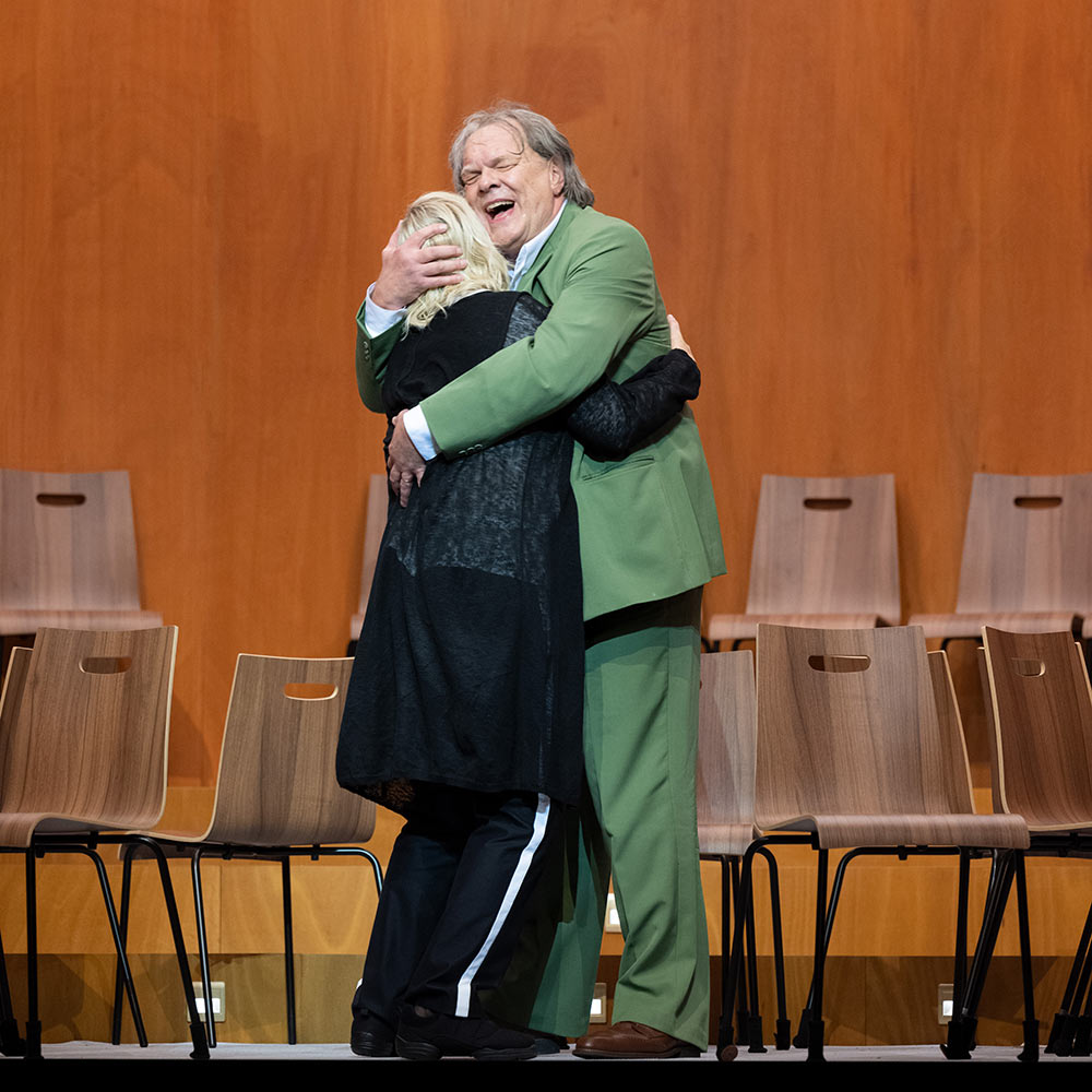 Michael Volle (Wotan) and Anja Kampe (Brünnhilde). (Photo: Monika Rittershaus)