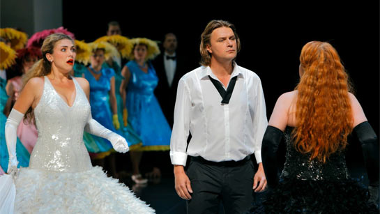 Annette Dasch, Klaus Florian Vogt and Petra Lang in Hans Neuenfels' production of Lohengrin at the Bayreuth Festival 2011